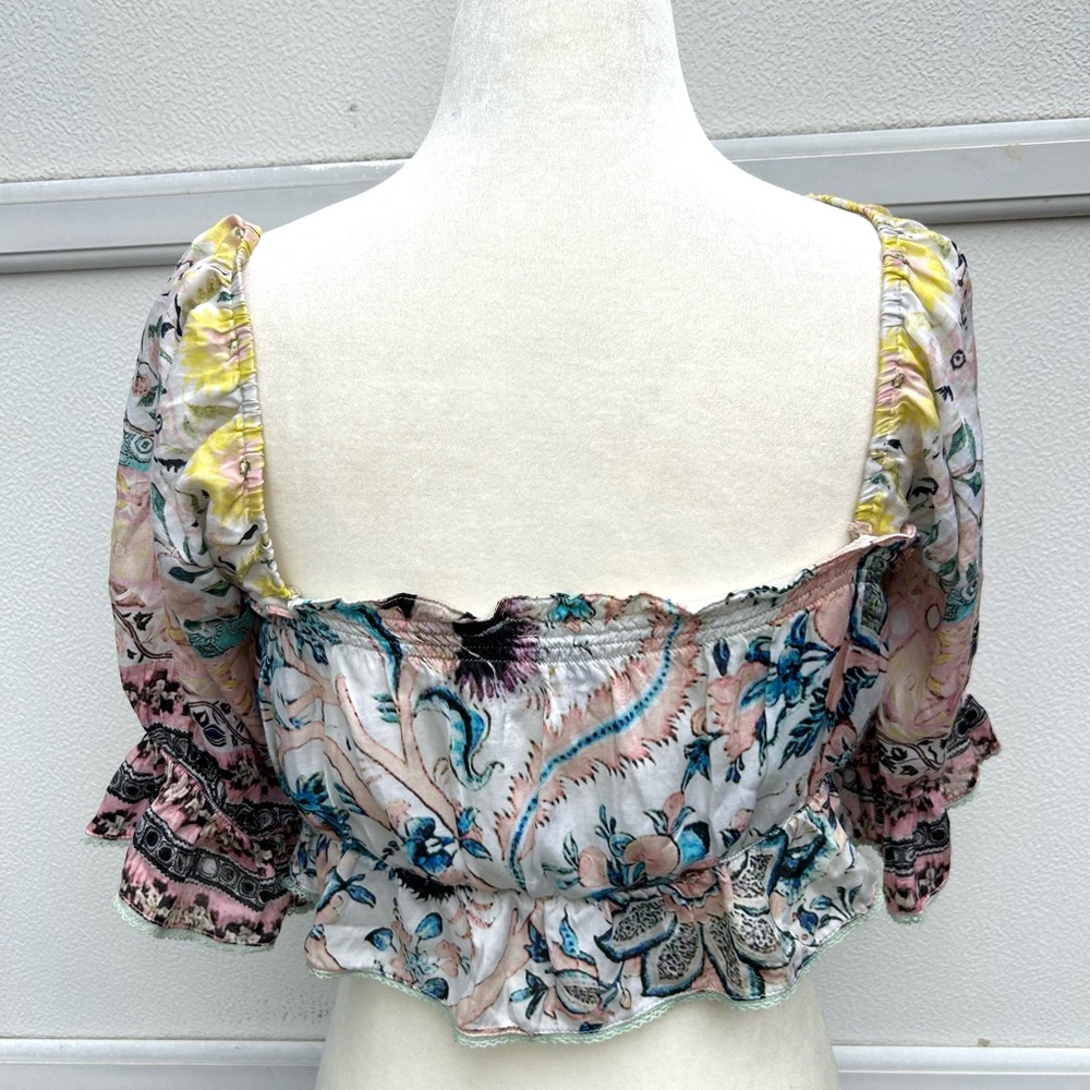 Hemant Nandita Anthropologie Women Floral Boho Top Sz M Cropped Multi Fairy - Picture 13 of 14